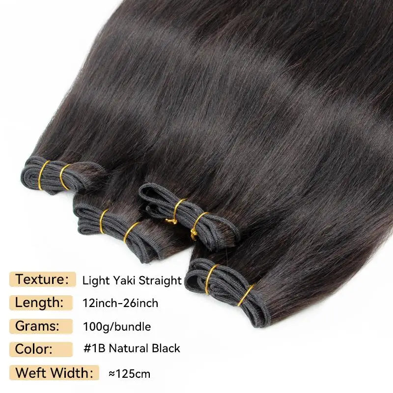 MRS HAIR Light Yaki Bundles Human Hair Yaki Straight Hair Bundles Remy Double Weft Bouncy Fluffy 1B Natural Black 12-24inch 100G