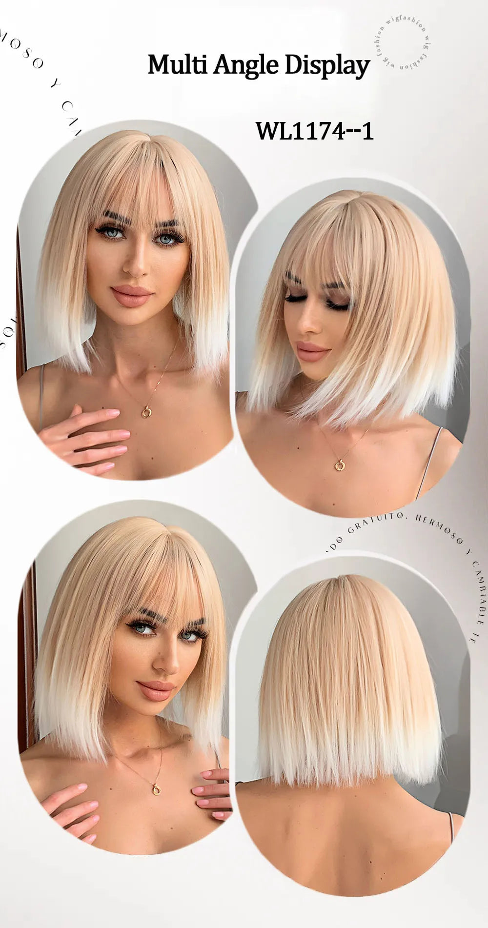 LOUIS FERRE Short Straight Synthetic Wigs for Women Brown Bob Wigs with Bangs Daily Cosplay Medium Length Heat Resistant Hair