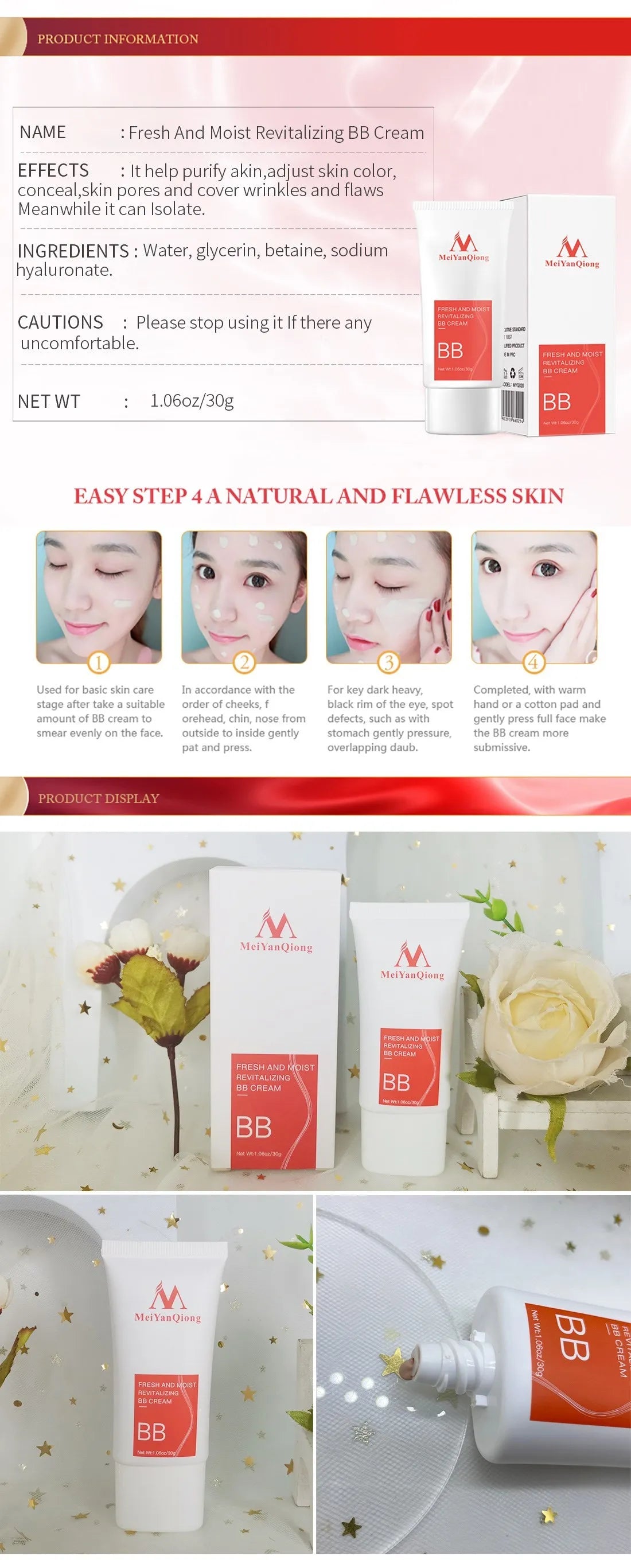 BB Cream Concealer Facial Cosmetics Waterproof and Antiperspirant Firming Foundation Concealer Refreshing Moisturizing Skin Care