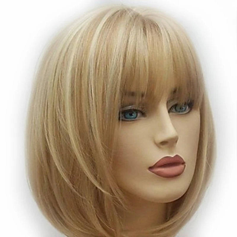 Women's Fashion Wig Natural Brown Short Bob Hair Wig with Side Bangs Daily Party Wigs for Women Female Heat Resistant Fake Hair