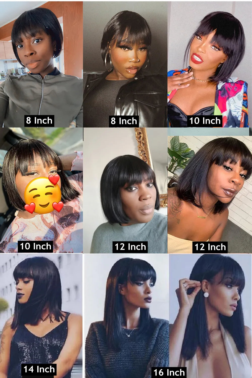Straight Bob Human Hair Wigs With Bangs Short Brazilian Human Hair 150density For Woman No Lace Full Machine Made Human Hair Wig