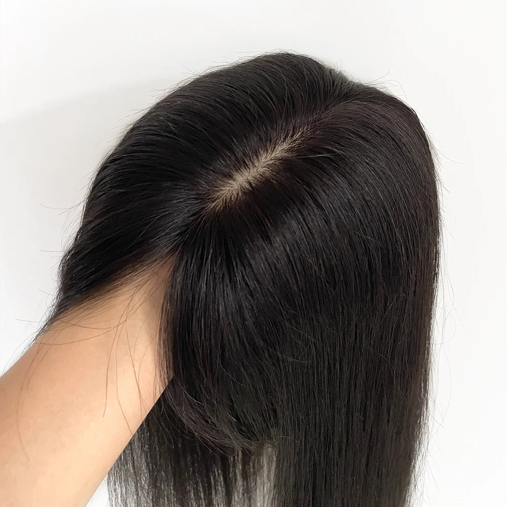 All Sizes Silk Base Virgin Human Hair Toppers with Bangs Full Handmade Silk Top Human Hair Piece Fringe Women Toupee With Clips