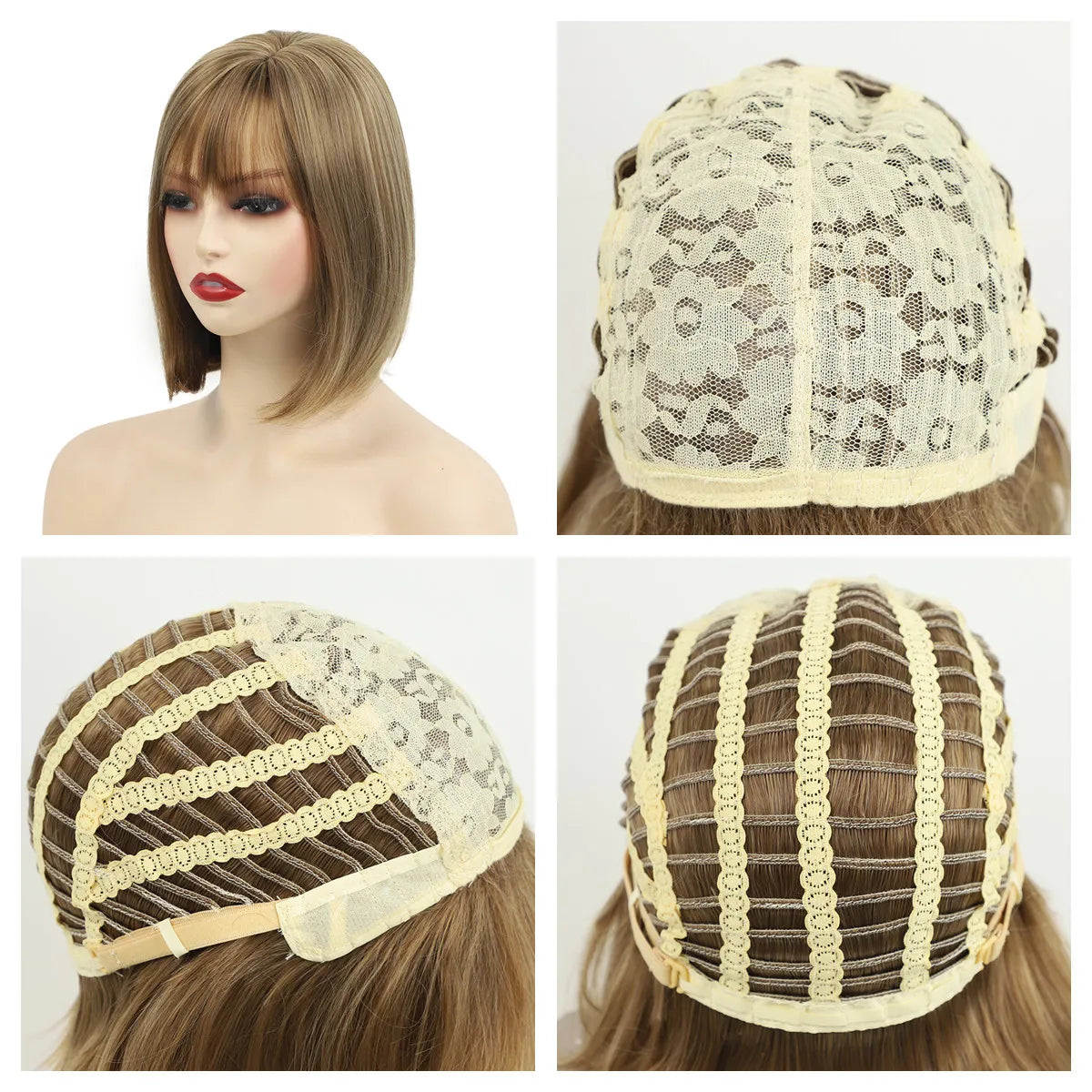 Women's Fashion Wig Natural Brown Short Bob Hair Wig with Side Bangs Daily Party Wigs for Women Female Heat Resistant Fake Hair