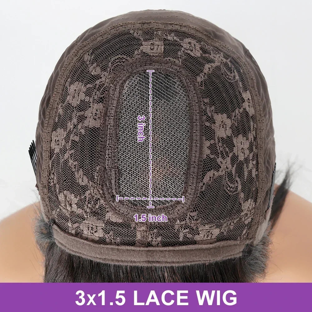 Reddish Brown Straight Layered Cut Lace Wigs with Bangs HD Lace Fake Scalp Synthetic Natural Layered Lace Front Wig Glueless Wig