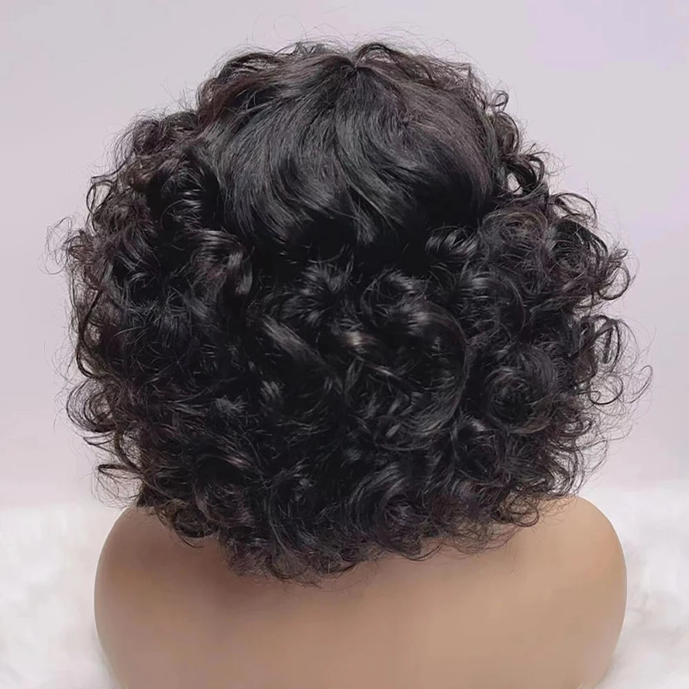 Ready to Wear Funmi Curly Full Machine Made Short Bob Wig with Bangs Glueless Loose Curly Vietnamese Human Hair Wigs for Women