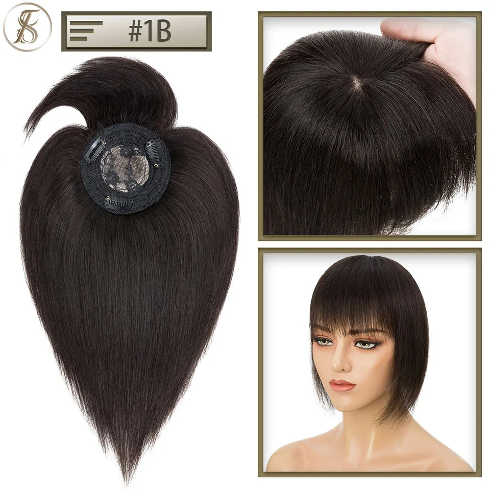 TESS Human Hair Toppers 8.5x8.5cm Women Topper 2cm Hair Vortex Natural Hair Wigs Center Crown Machine-made Hairpiece With Bangs