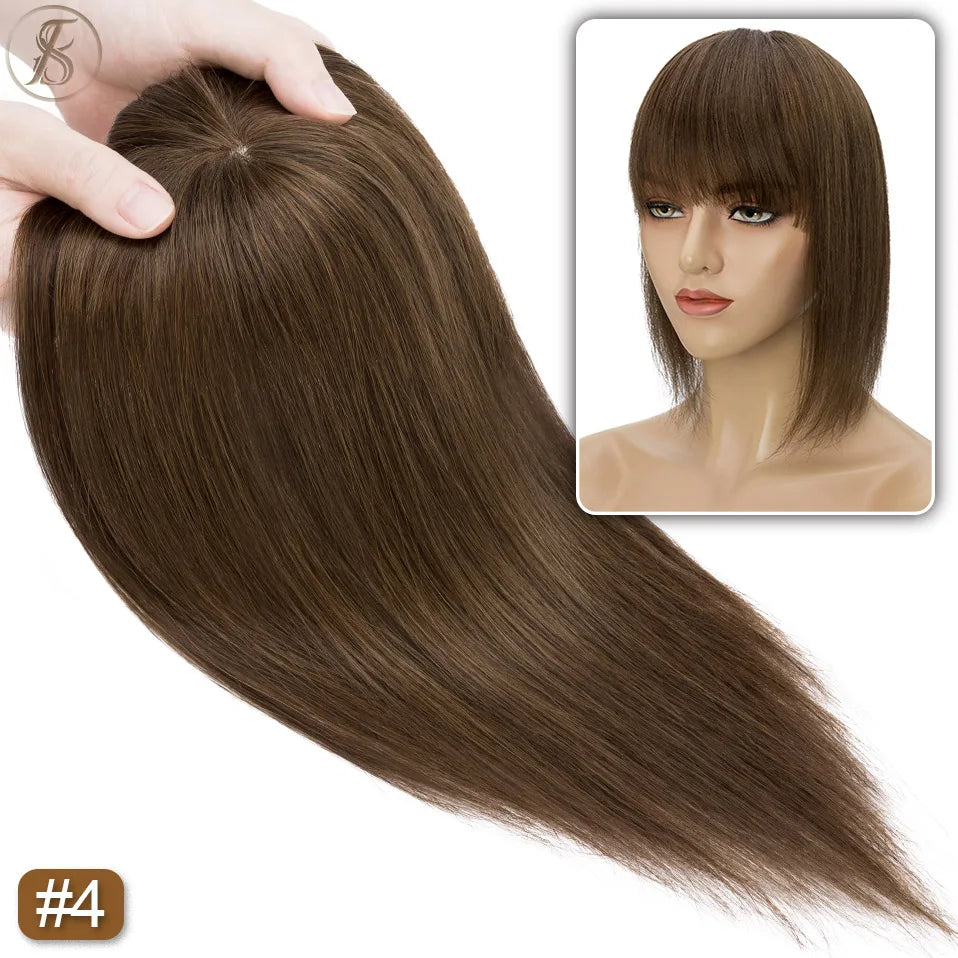 TESS Human Hair Toppers 8.5x8.5cm Women Topper 2cm Hair Vortex Natural Hair Wigs Center Crown Machine-made Hairpiece With Bangs
