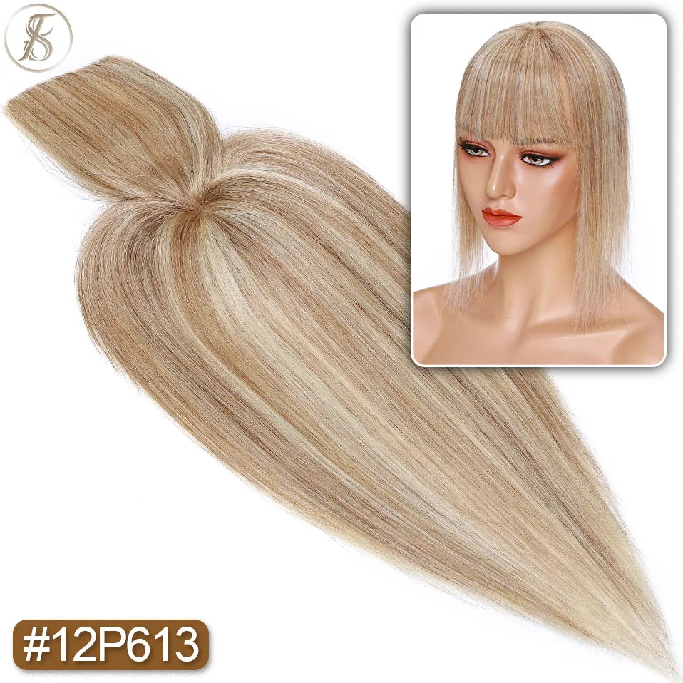 TESS Human Hair Toppers 8.5x8.5cm Women Topper 2cm Hair Vortex Natural Hair Wigs Center Crown Machine-made Hairpiece With Bangs