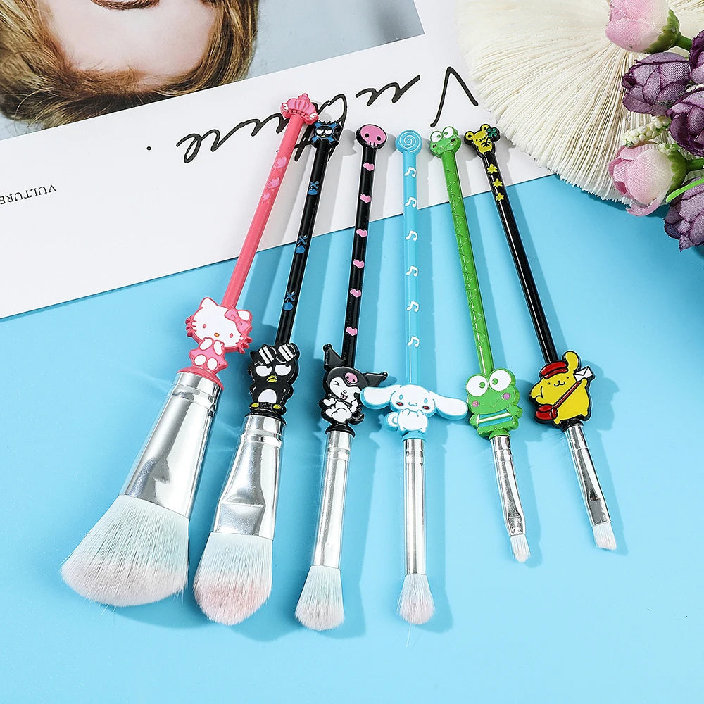 6Pcs Hello Kitty Makeup Brushes Kits Kawaii Sanrios Kuromi Powder Blending Blush Concealer Eyebrow Brush With Velvet Bag