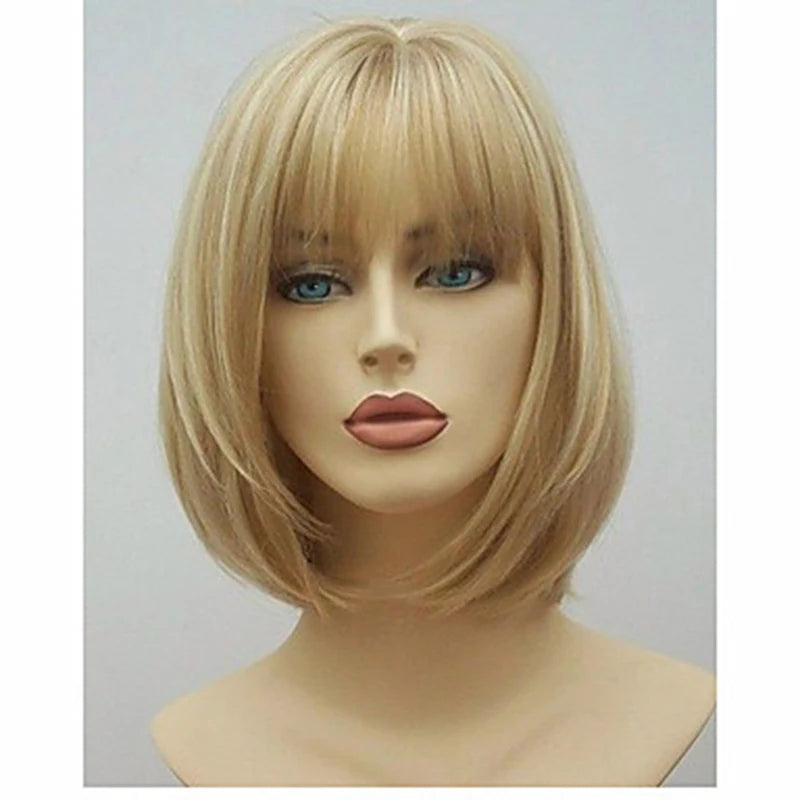 Women's Fashion Wig Natural Brown Short Bob Hair Wig with Side Bangs Daily Party Wigs for Women Female Heat Resistant Fake Hair