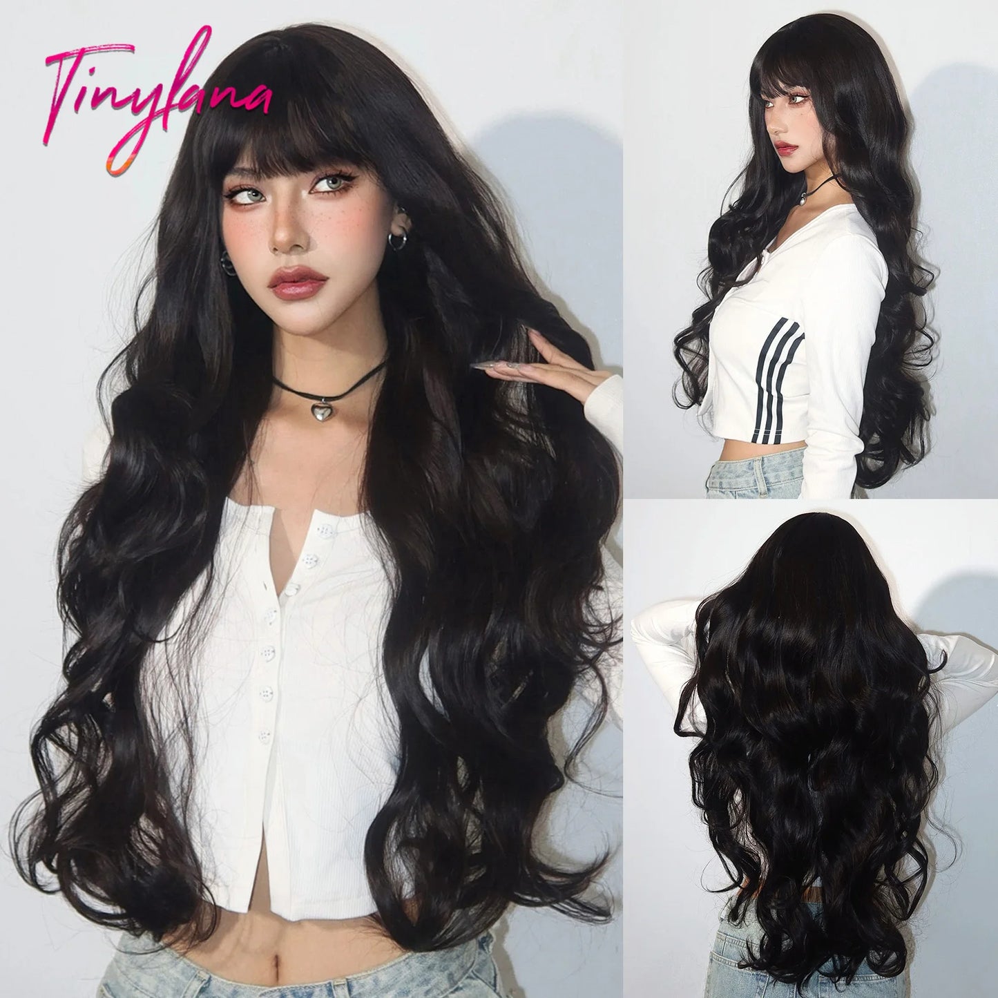 Long Curly White Platinum Synthetic Wigs with Bangs for Women Afro Cosplay Lolita Wavy Wig Natural Hair Heat Reisitant Daily Use
