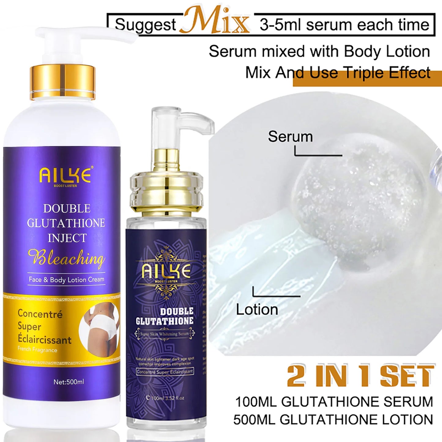AILKE Whitening Skin Care Set, Reduce White, Dark, and Black Spots, Moisturizing, Clean Skin, Lightening for All Skin Types