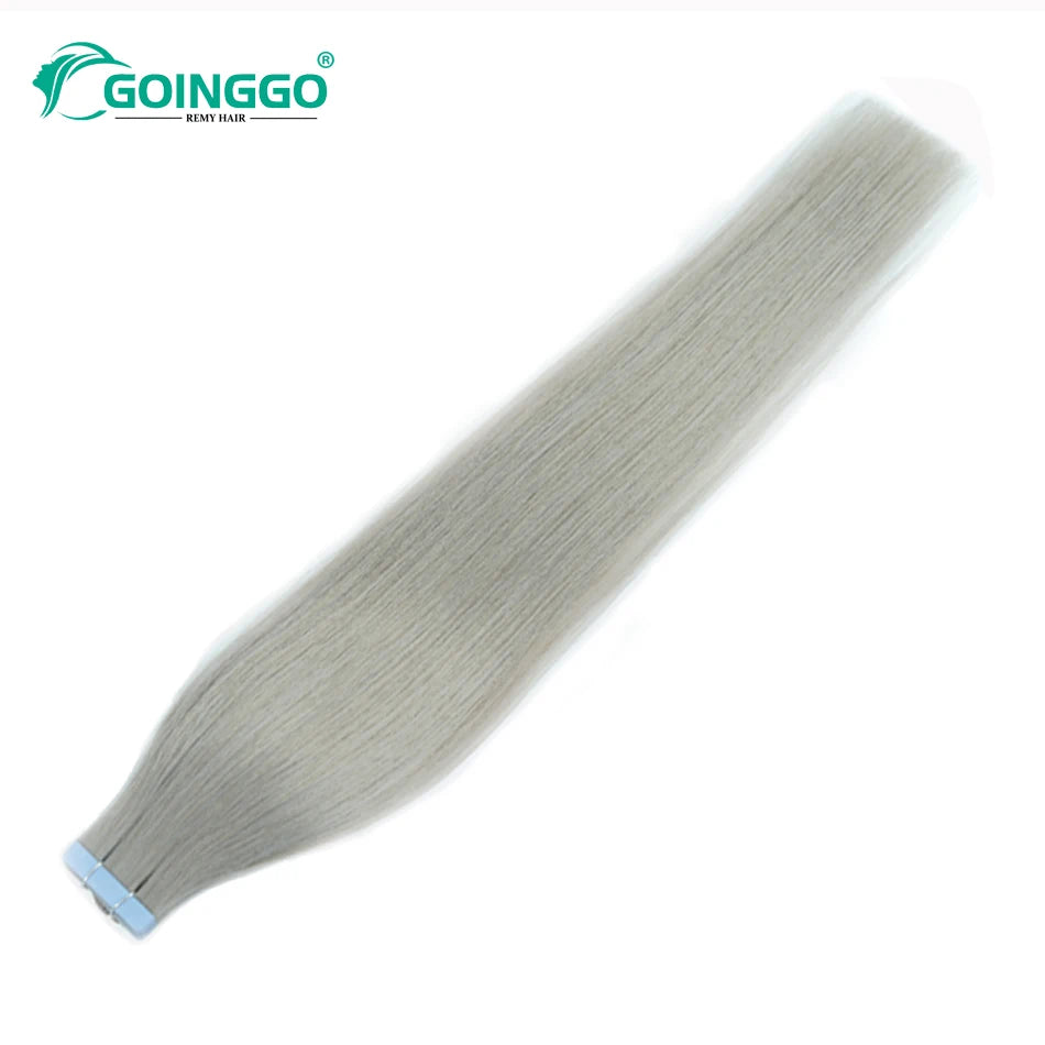 Straight Sliver Grey Human Hair Tape In Extensions Skin Weft Adhesive Tape In Grey Remy Hair Tape Extension 20Pcs/Set 50g 26Inch