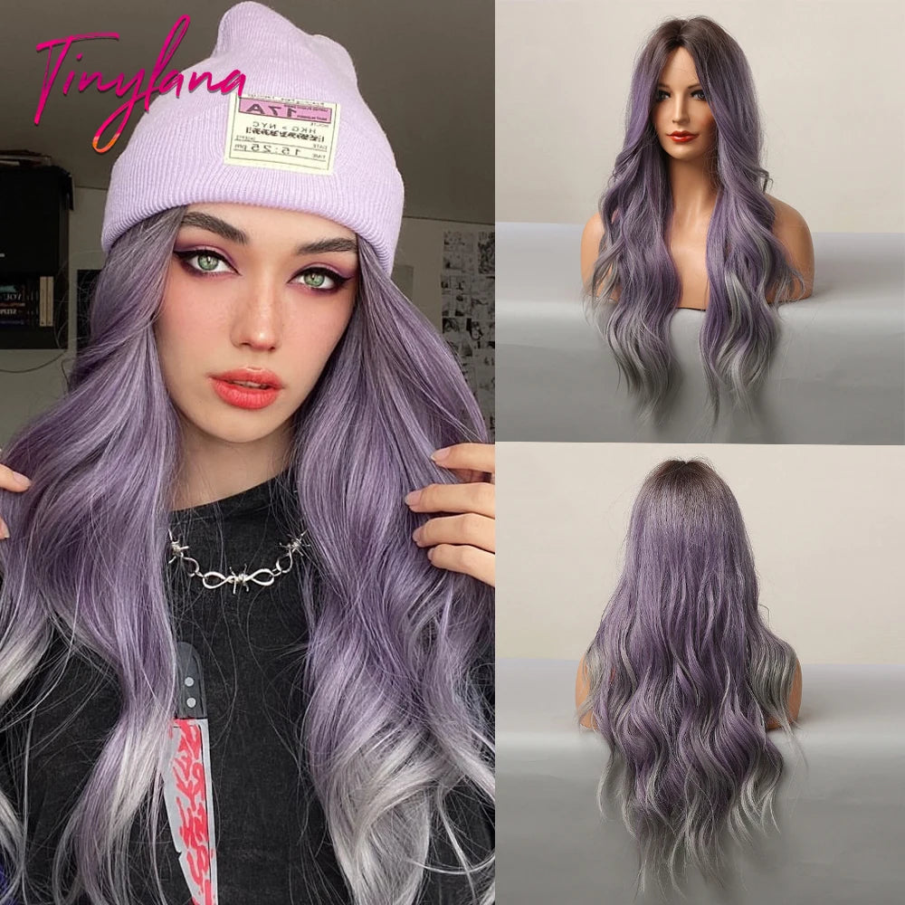 Gray Purple Pink Short Bob Synthetic Wigs with Bangs Curly Cosplay Ombre Wig for Women Afro Natural Wave Heat Resistant Hair