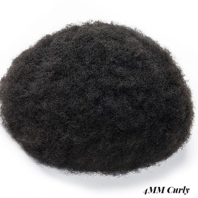 Curly Men's Wig Mono Npu Indian Human Hair Toupee For Men Durable Capillary Prosthesis Natural Black Wigs Man 6inch Hairpieces