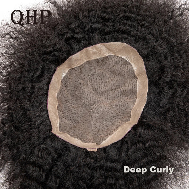 Curly Men's Wig Mono Npu Indian Human Hair Toupee For Men Durable Capillary Prosthesis Natural Black Wigs Man 6inch Hairpieces