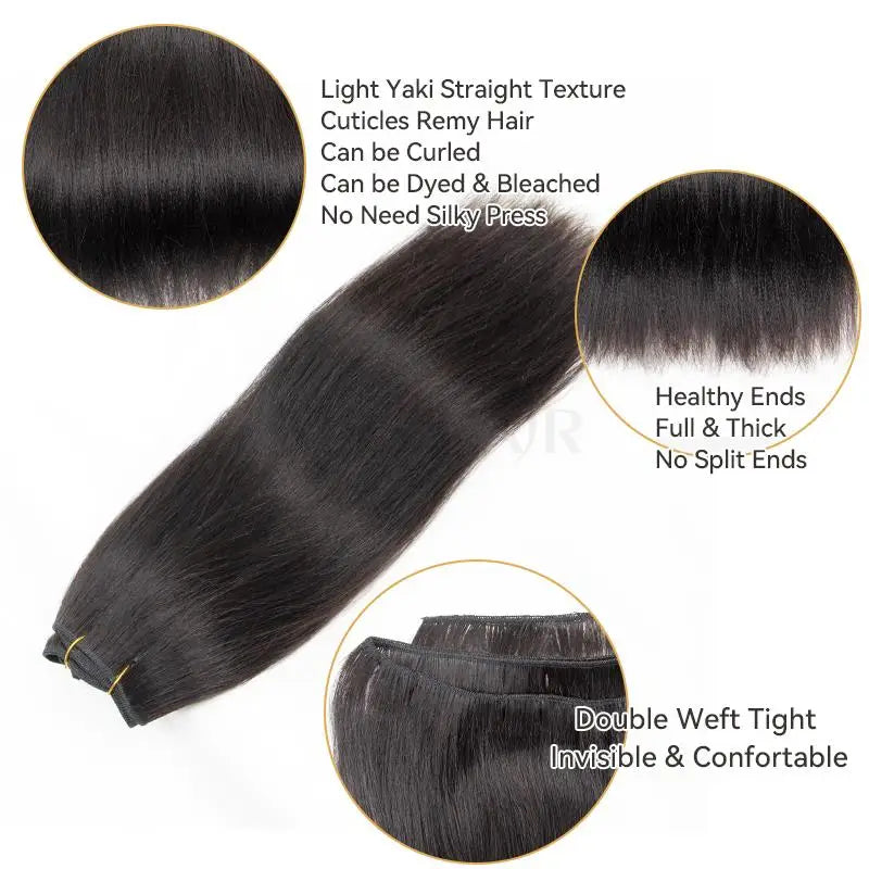MRS HAIR Light Yaki Bundles Human Hair Yaki Straight Hair Bundles Remy Double Weft Bouncy Fluffy 1B Natural Black 12-24inch 100G