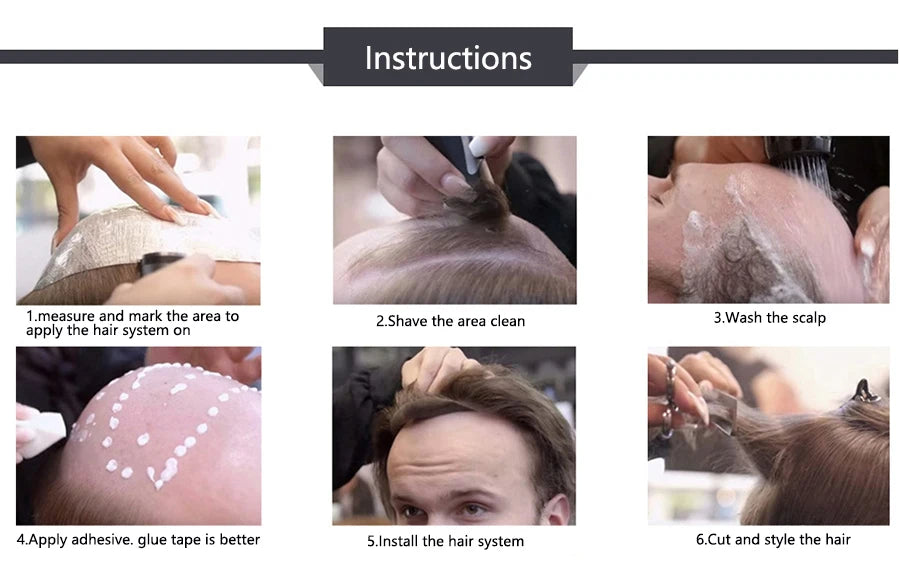 Men Wig Toupee For Men Natural Hairline Indian Human Hair Men's Capillary Prothesis Hair Wig Male 0.1mm Thin Skin Hair Wig