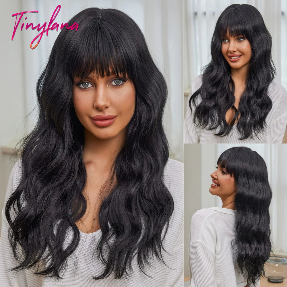 Long Curly White Platinum Synthetic Wigs with Bangs for Women Afro Cosplay Lolita Wavy Wig Natural Hair Heat Reisitant Daily Use