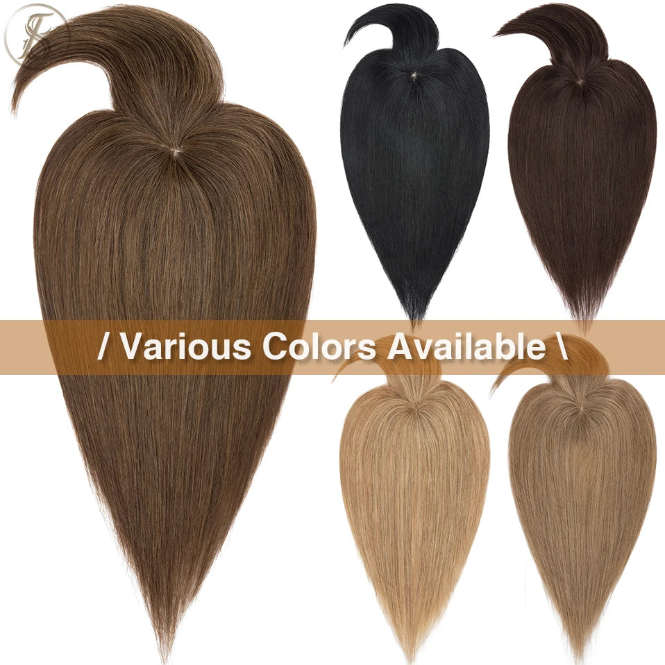 TESS Human Hair Toppers 8.5x8.5cm Women Topper 2cm Hair Vortex Natural Hair Wigs Center Crown Machine-made Hairpiece With Bangs