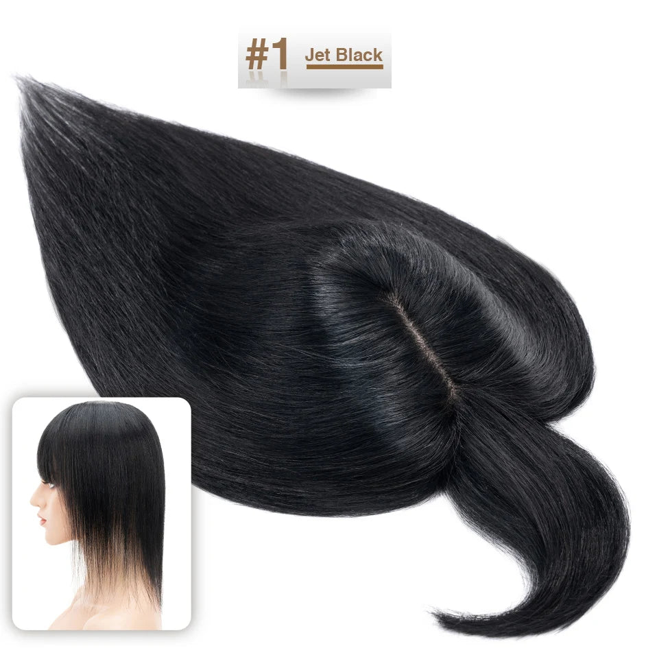 S-noilite Women Toppers Hair With Bangs Human Hair 7x13cm Silk Base Hair Cilp Wig Clip In Hair Extensions Hairpiece Natutal Hair