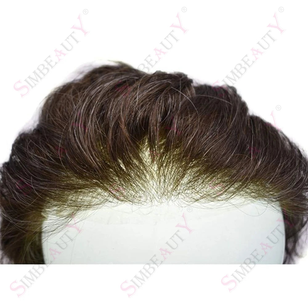 Dark Brown Men Toupee 80% Natural Hairline 0.02mm Invisible Super Thin Skin PU Black Grey Blonde Human Hair Hairpieces Prosthesi
