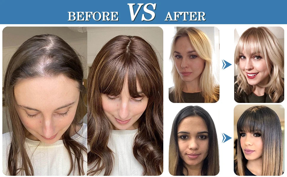 100% Remy Human Hair Toppers with Bangs Light Brown Hairpieces 3D Wispy Bangs for Women Thin Hair Real Human Hair Topper Clip In