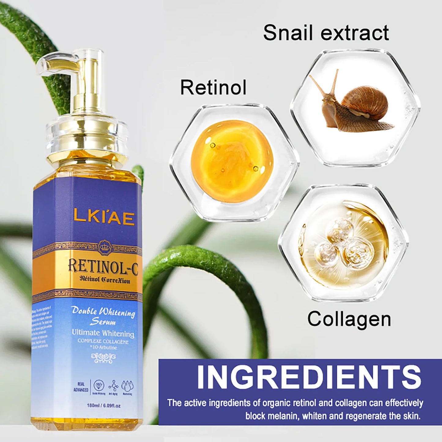 LKIAE Retinol Whitening Skin Care Set, Moisturizing, Reduce Wrinkles, Fine Lines, Dark Spots, With Collagen, Snail Extract