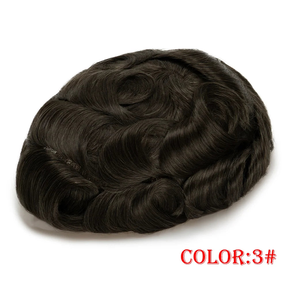 Men Wig Toupee For Men Natural Hairline Indian Human Hair Men's Capillary Prothesis Hair Wig Male 0.1mm Thin Skin Hair Wig