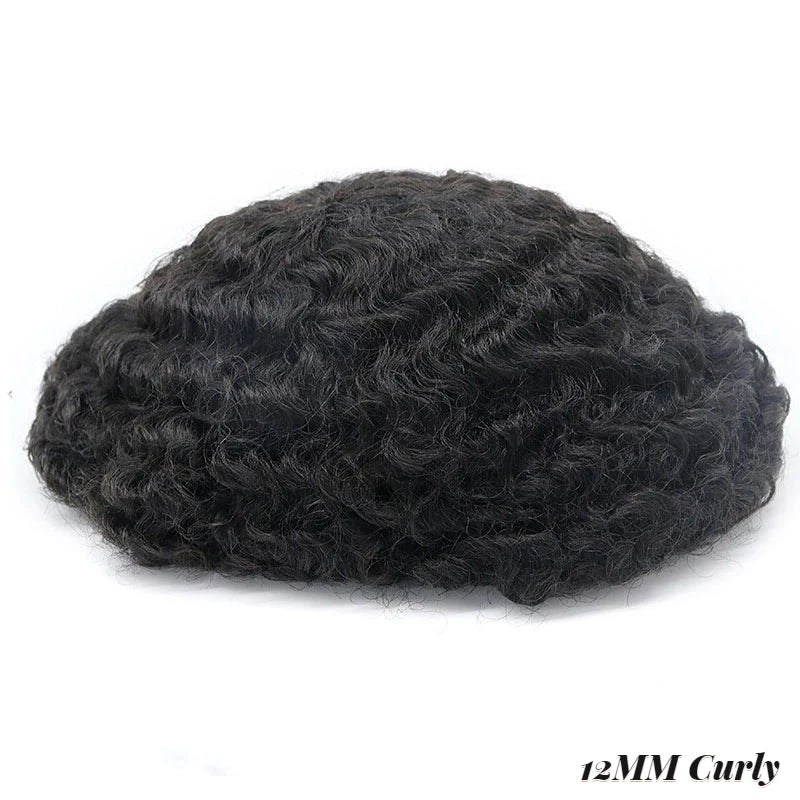 Curly Men's Wig Mono Npu Indian Human Hair Toupee For Men Durable Capillary Prosthesis Natural Black Wigs Man 6inch Hairpieces