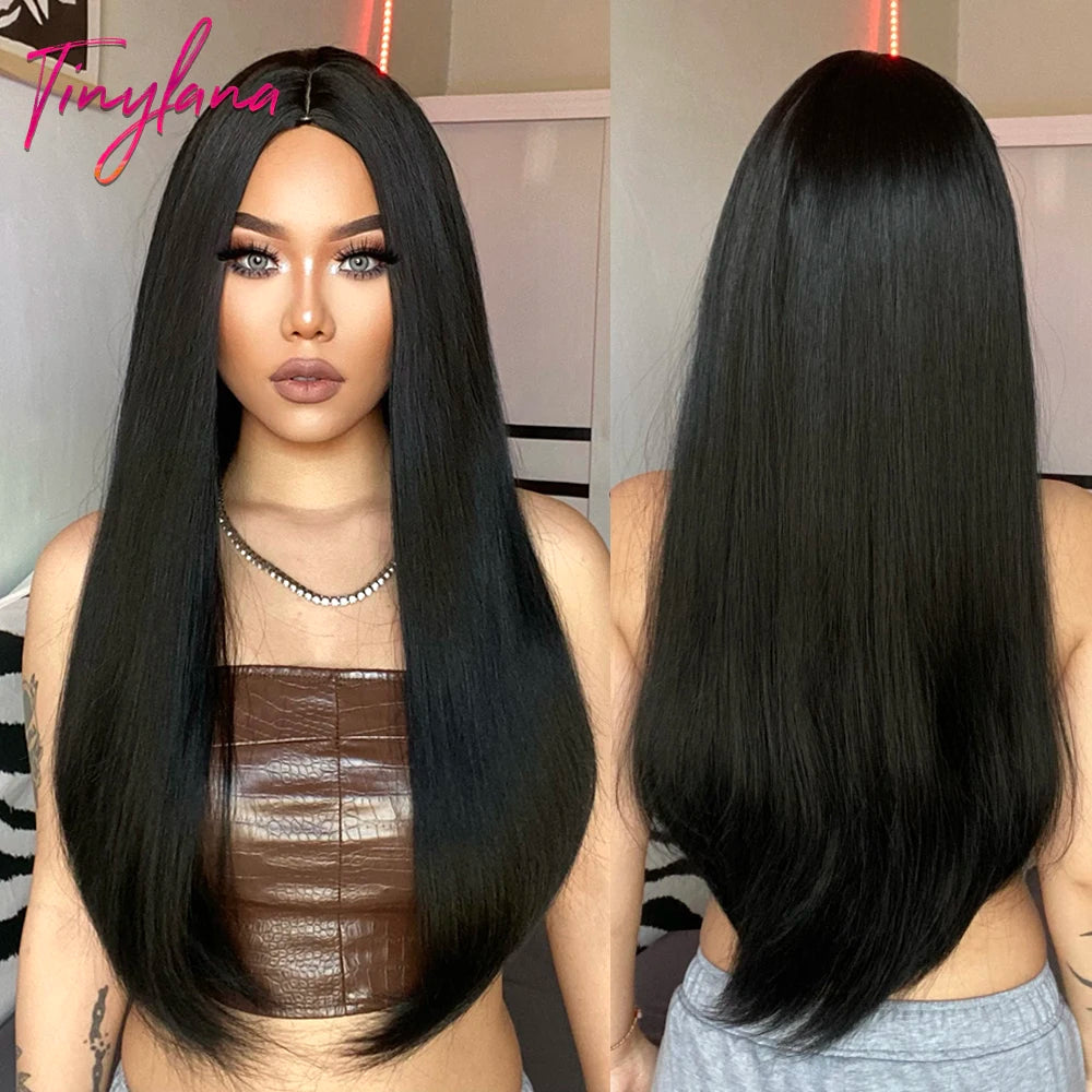 Ombre Gray Brown Synthetic Wigs Long Straight Ash Cosplay Wig with Bangs for Women Afro Natural Party Daily Heat Resistant Hair