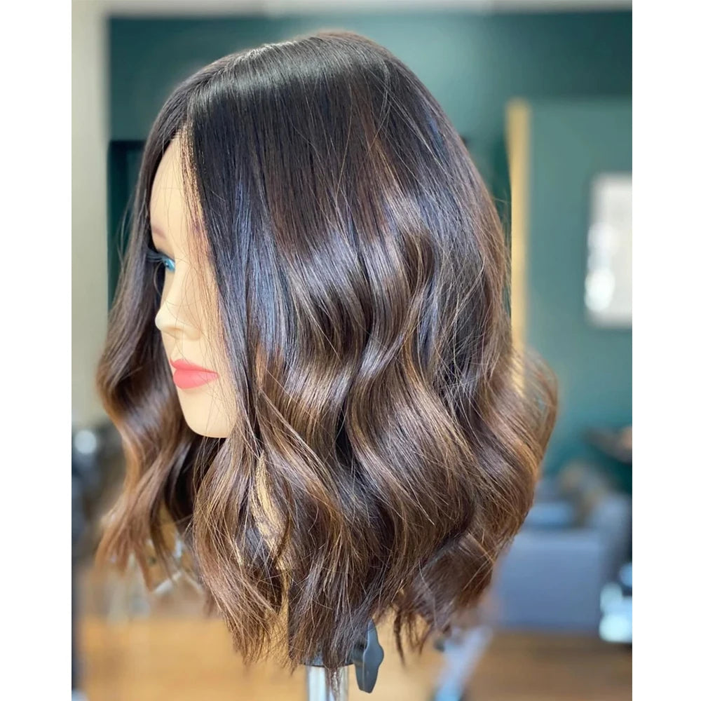Natural Soft Short Bob Ombre Brown Body Wave 5x5 Silk Base  Jewish Human Hair Wig  Baby Hair HD Lace European Hair Preplucked