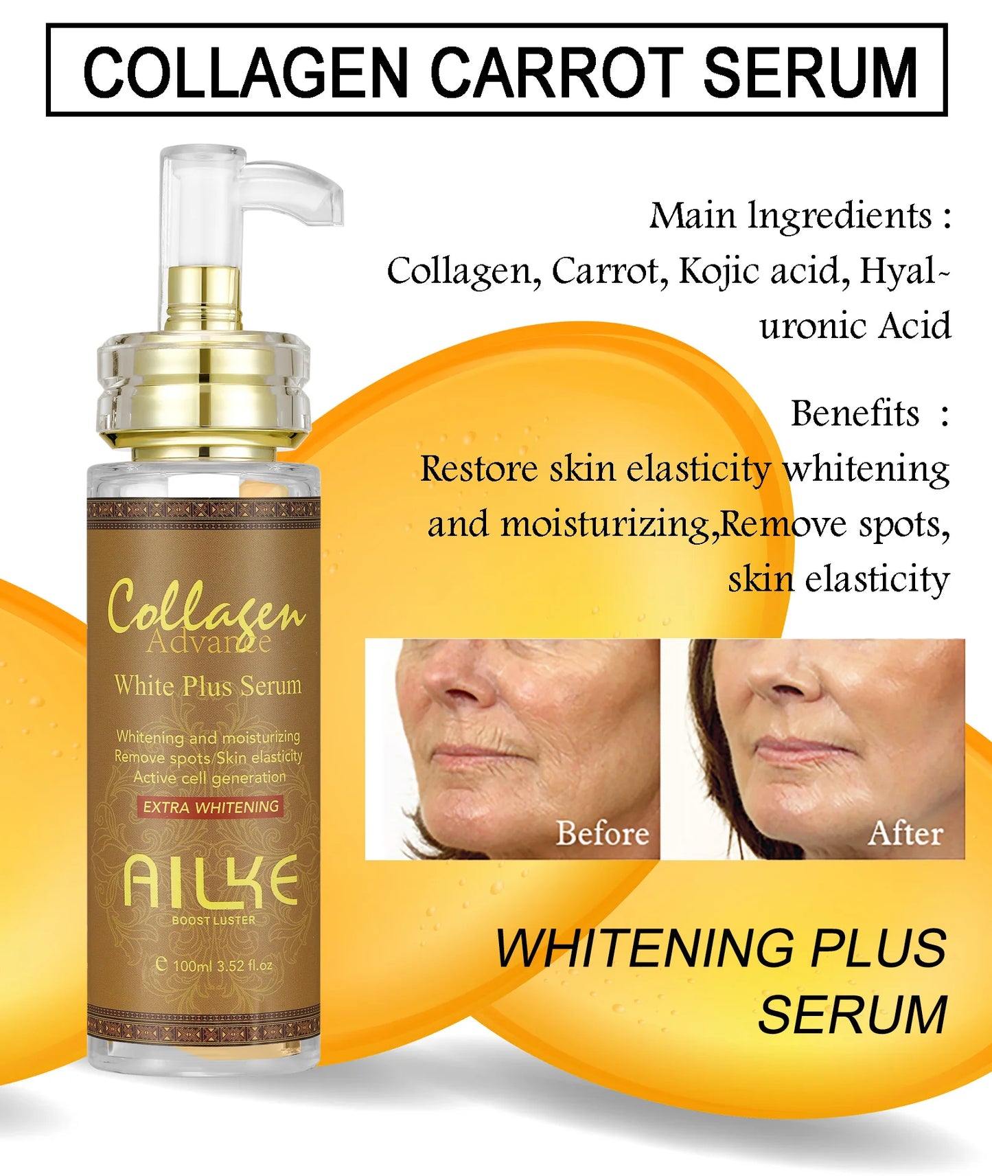 AILKE Skin Whitening Face Serum, Reduce Spots, Moisturizing, Even Skin Tone, With Organic Collagen, Skin Lightening Body Serum
