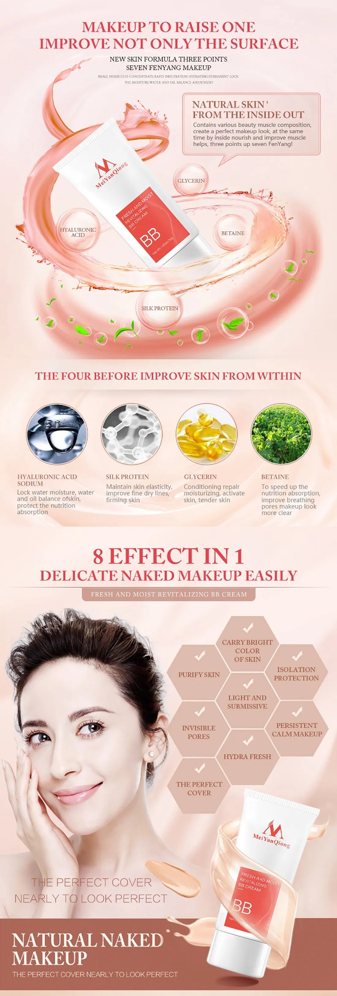 BB Cream Concealer Facial Cosmetics Waterproof and Antiperspirant Firming Foundation Concealer Refreshing Moisturizing Skin Care