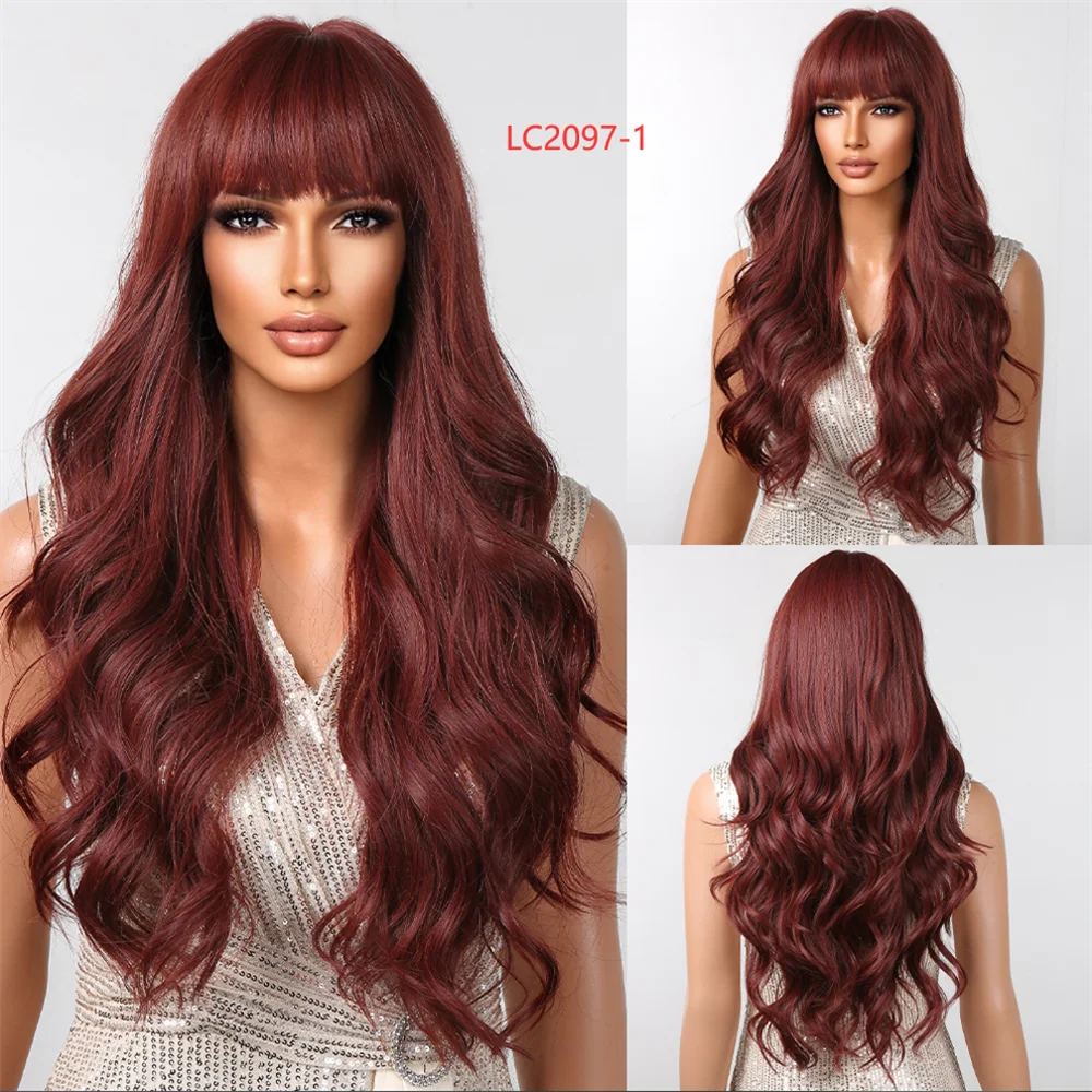 Orange Copper Red Yellow Synthetic Wigs Long Wavy Ginger Wig with Bangs for Women Natural Cosplay Body Wave Heat Resistant Hair