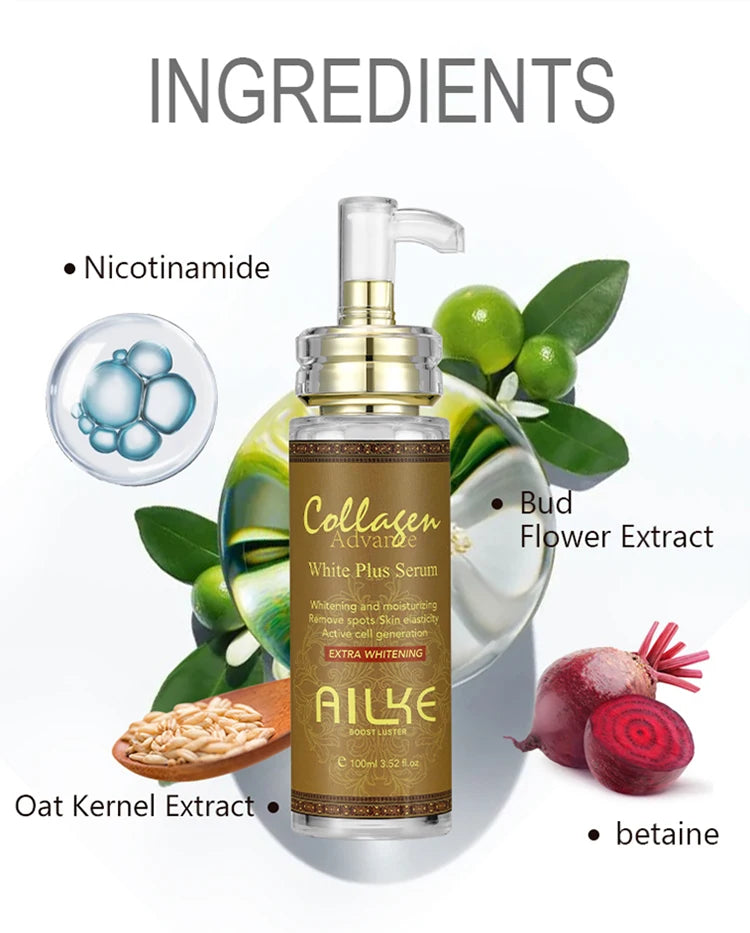 AILKE Skin Whitening Face Serum, Reduce Spots, Moisturizing, Even Skin Tone, With Organic Collagen, Skin Lightening Body Serum