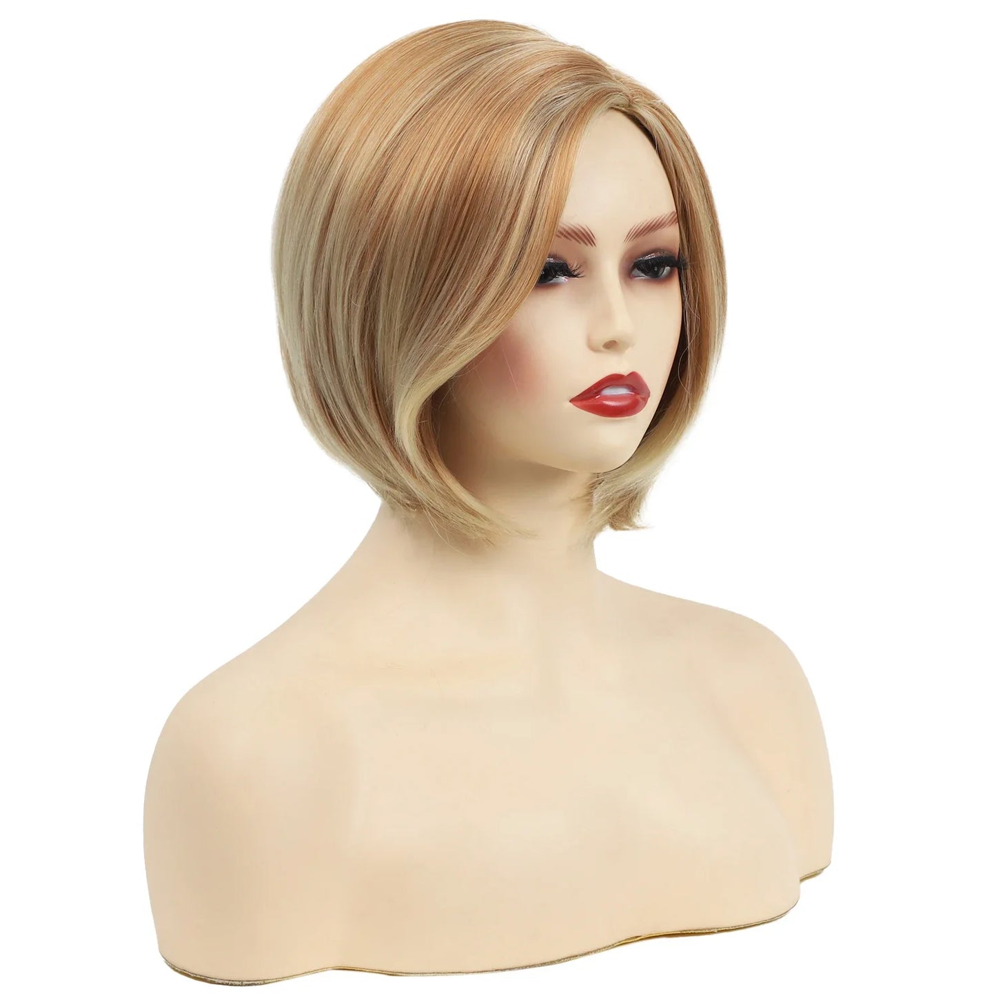 Women's Fashion Wig Natural Brown Short Bob Hair Wig with Side Bangs Daily Party Wigs for Women Female Heat Resistant Fake Hair