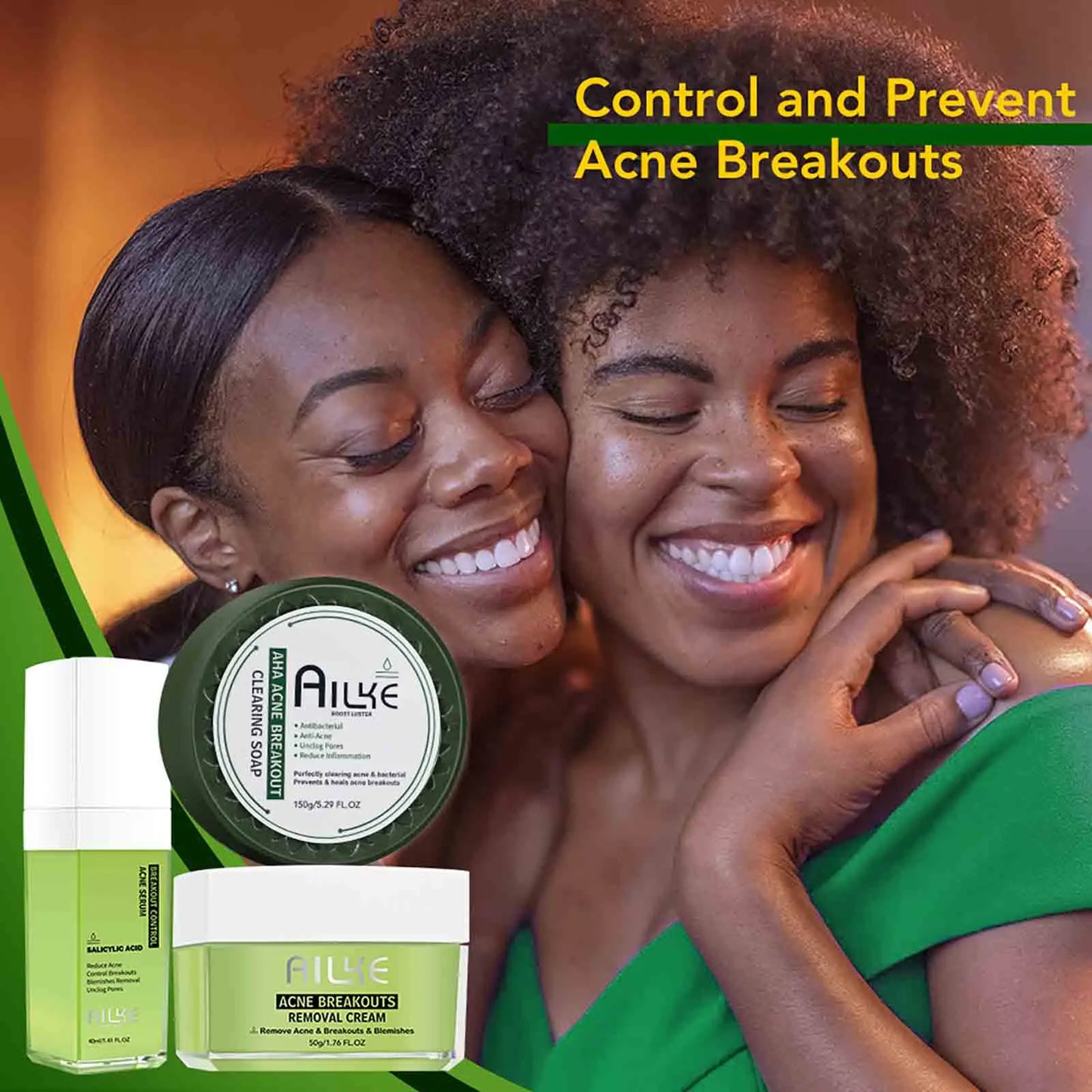 AILKE Organic Anti-Acne Cleansing Face Care Set, Smooth Skin, Reduce Pimples, Spots, Prevent Breakout