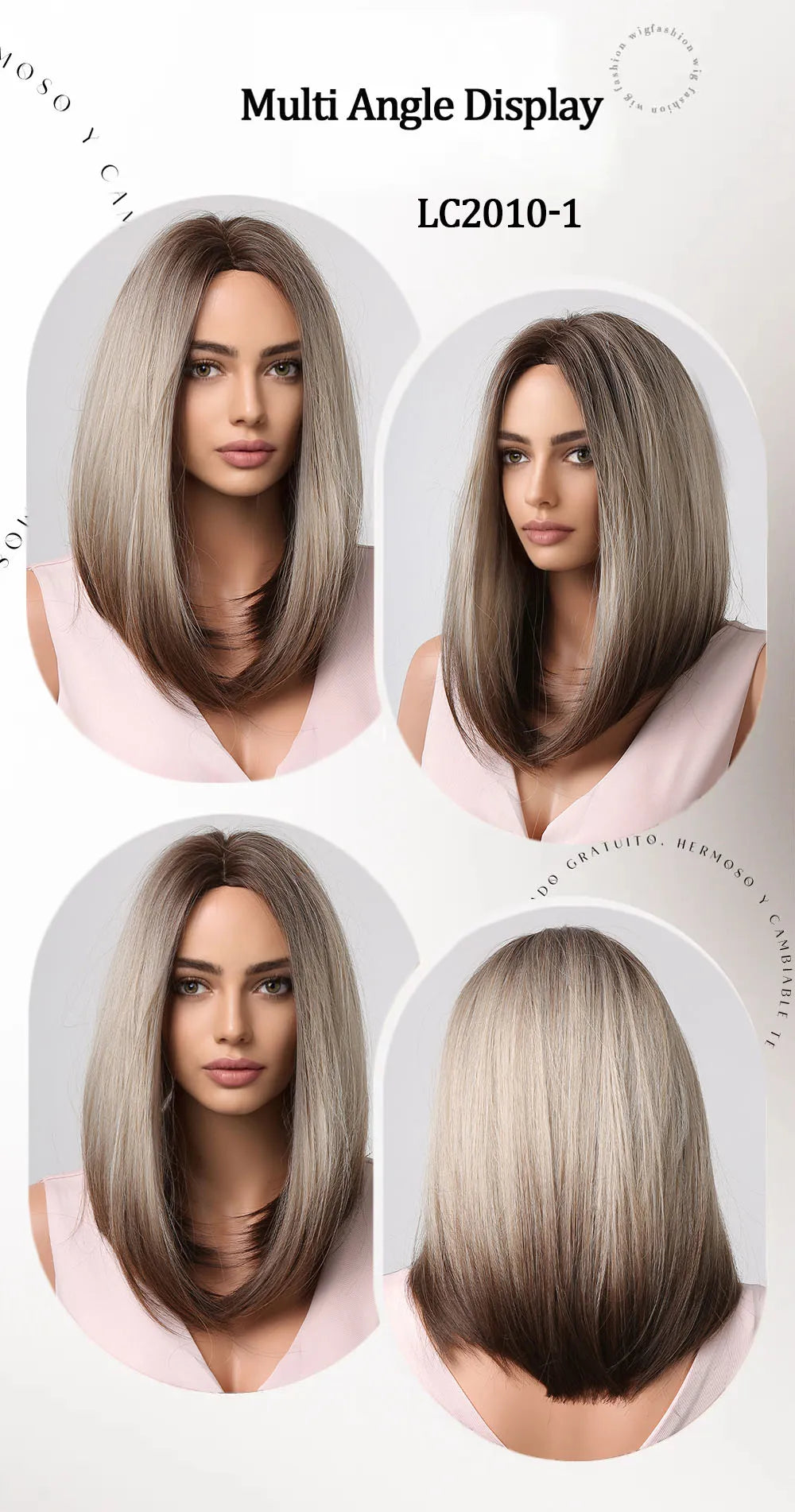 LOUIS FERRE Short Straight Synthetic Wigs for Women Brown Bob Wigs with Bangs Daily Cosplay Medium Length Heat Resistant Hair