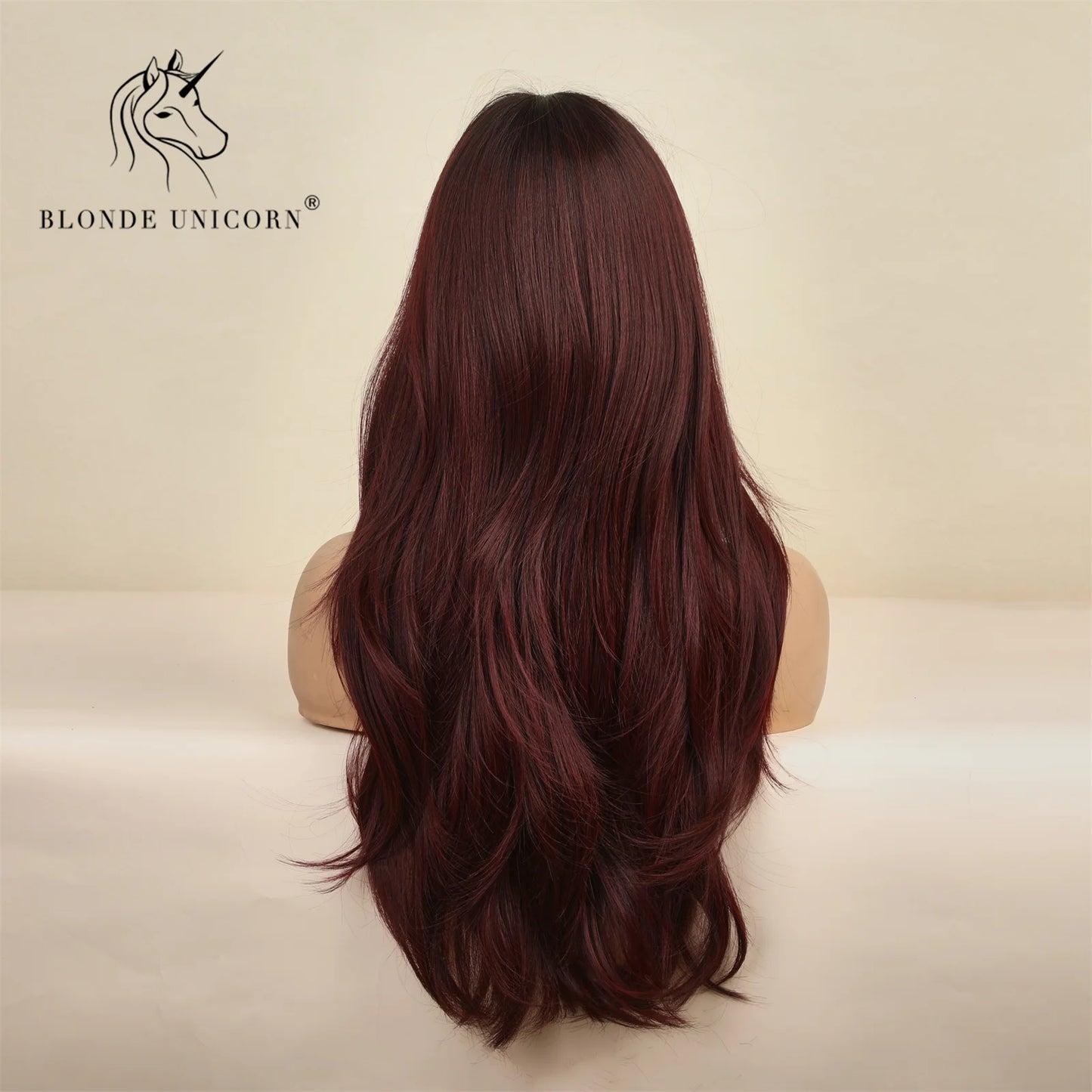 Blonde Unicorn Cherry Red Wig Synthetic Long Wavy Wig with Bangs Daily Party Cosplay Hair Wigs for Women Heat Resistant Fiber