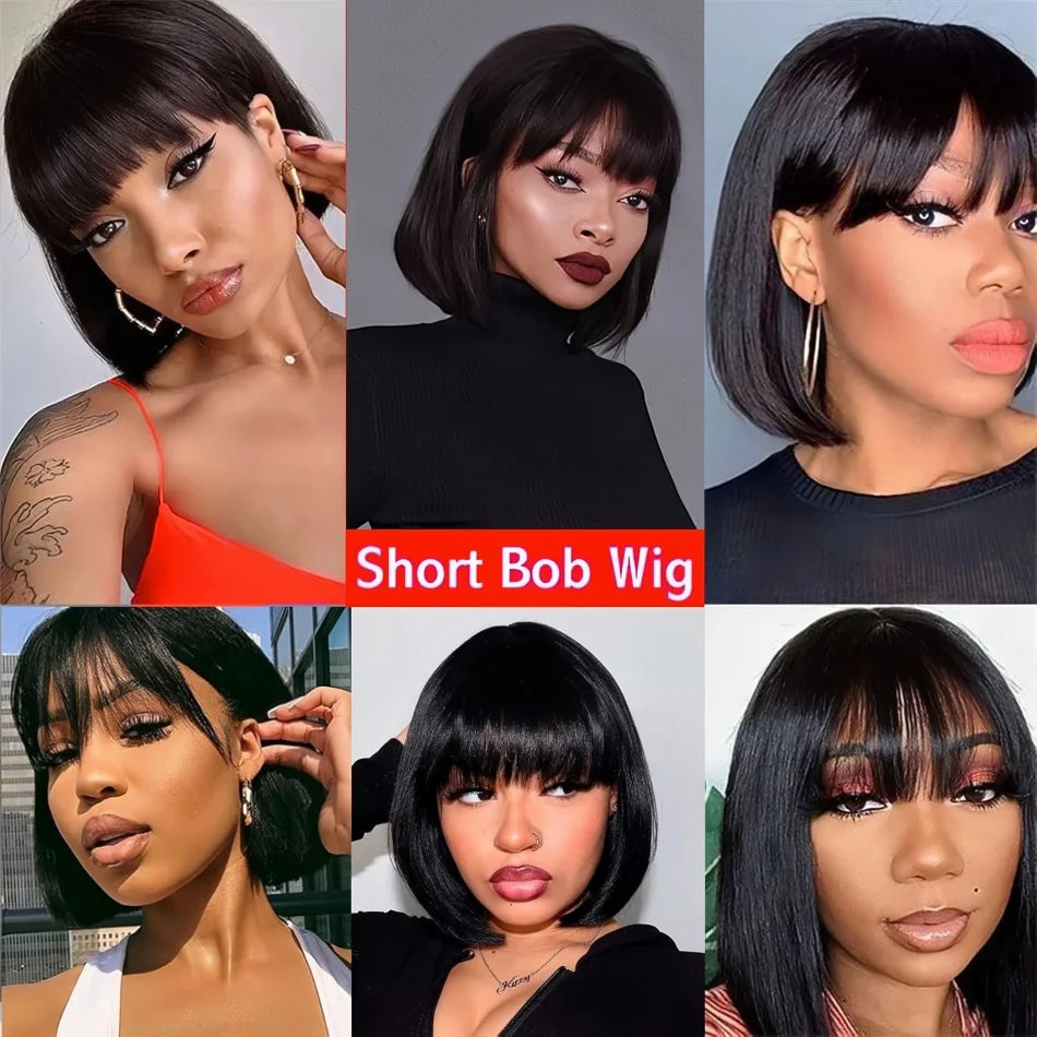 3X1 Middle Part Lace Bob Wig Bone Straight Human Hair Wigs With Bangs Brazilian Full Machine Made 100% Human Hair Wigs For Women