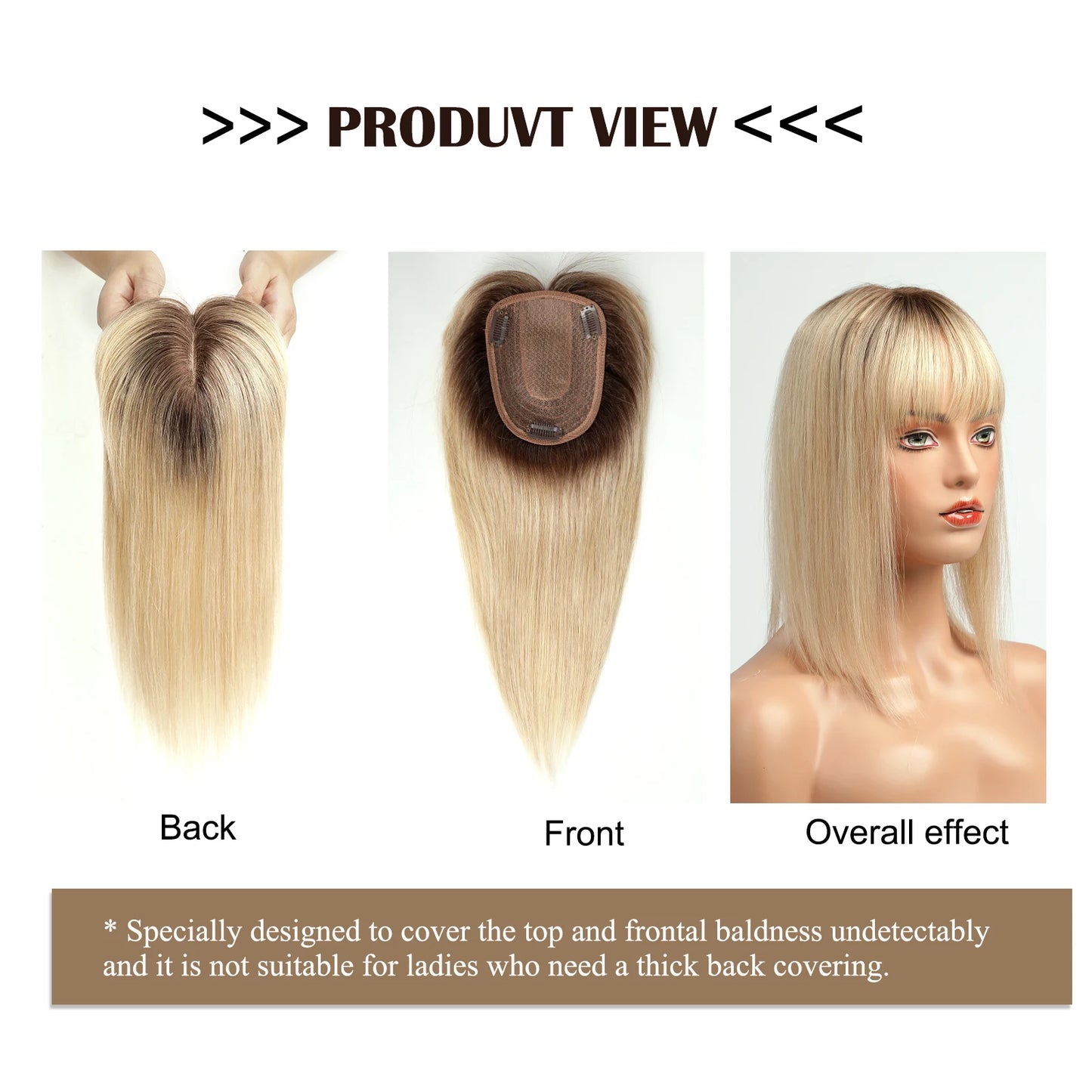 14 inch Hair Toppers for Women Brown Blonde Ombre Human Hair Toppers Silk Base Clips in Hair Extension Blonde Topper With Bangs