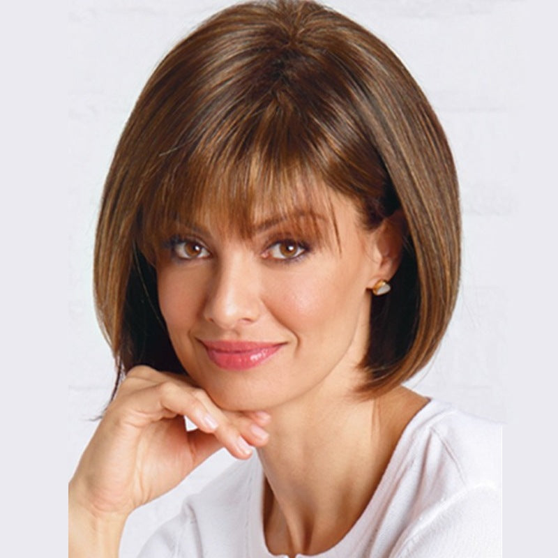 Women's Fashion Wig Natural Brown Short Bob Hair Wig with Side Bangs Daily Party Wigs for Women Female Heat Resistant Fake Hair
