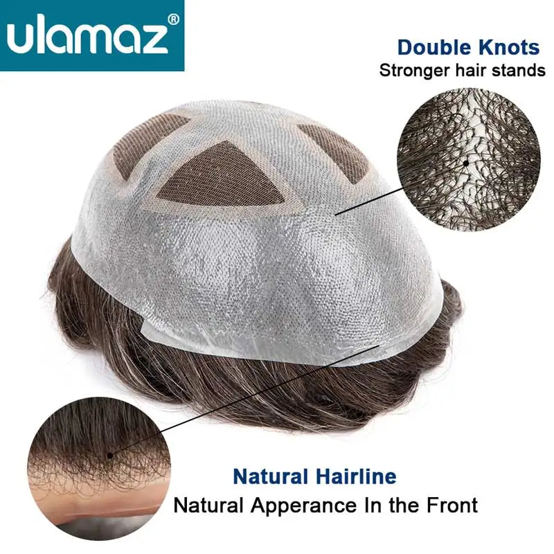 Man Hair Prosthesis French Lace Skin Hair System For Men Microskin Men's Capillary Prosthesis Indian Human Hair Toupee Mens Wig
