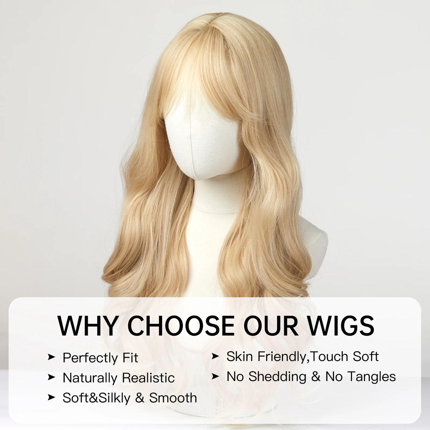 EASIHAIR Sandy Blonde Golden Wavy Synthetic Wigs with Long Bangs Cosplay Lolita Party Hair Wigs for Women Natural Heat Resistant