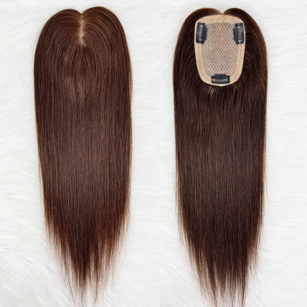 Black Brown Color Topper With Clips 3 Sizes Silk Base Virgin Human Hair Women Toppers Free Part Natural Scalp Top European Hair