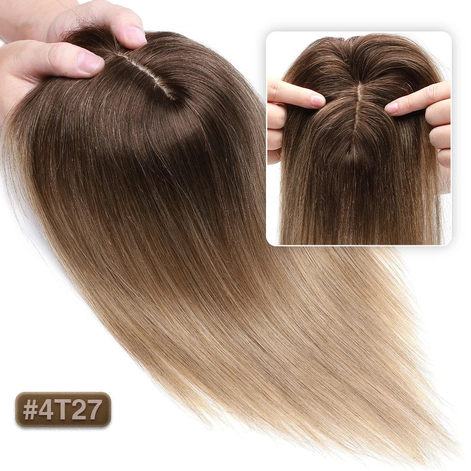 TESS Women Topper 7x12.5cm Hair Toppers With Bangs Hair Clips Natural Hair Wigs 100% Human Hair Silk Base Clip In Hair Extension