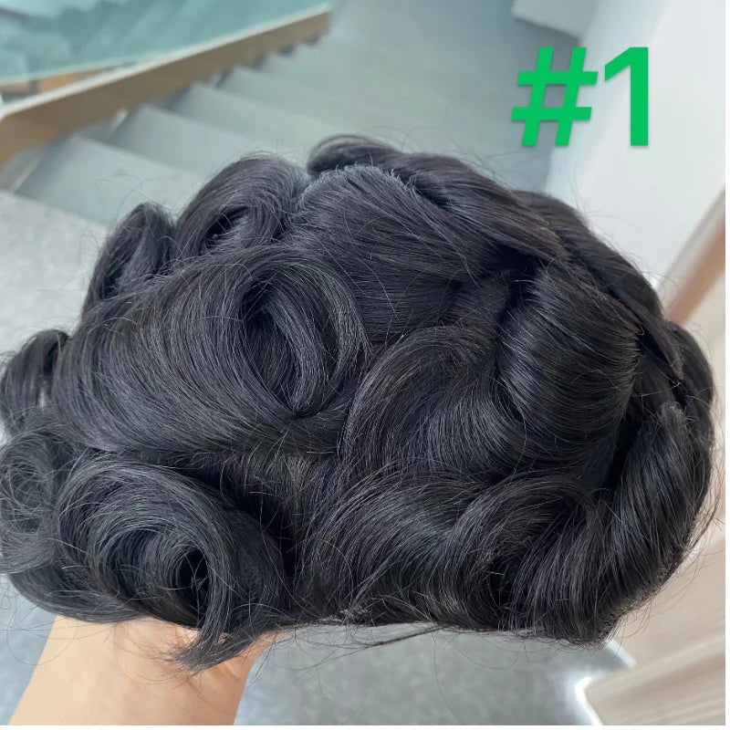 VERSALITE- Mono with Swiss Lace Front Toupee Men Male Hair Prosthesis 100% Natural Human Hair Replacement  System Men's Wigs