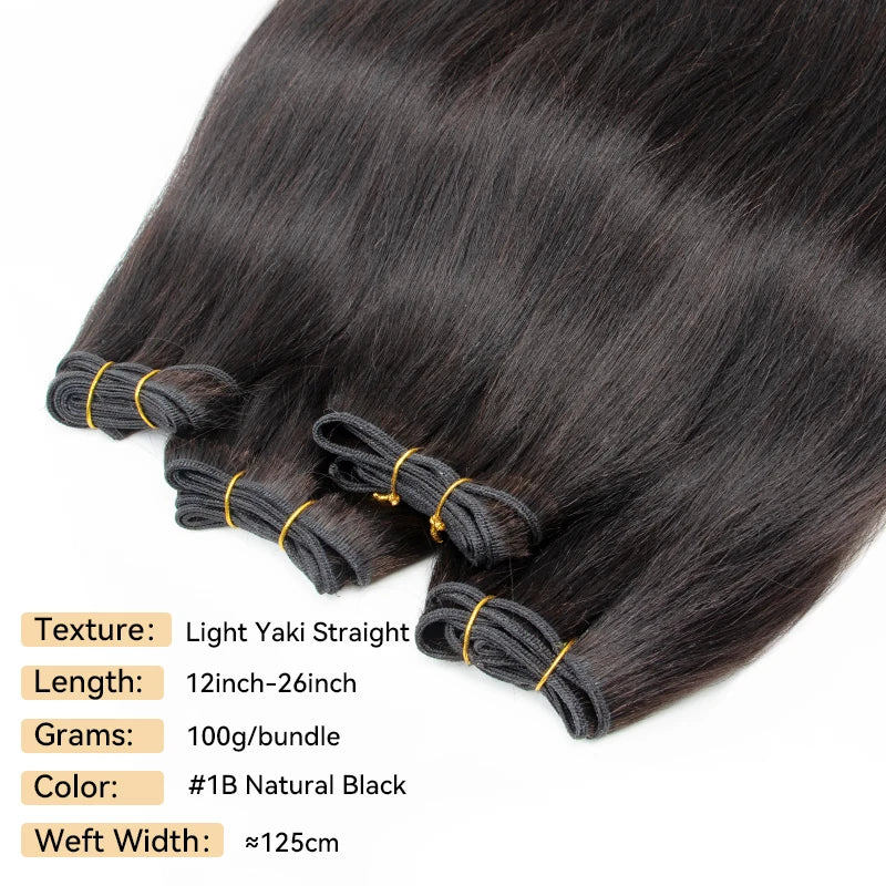 MRS HAIR Light Yaki Bundles Human Hair Yaki Straight Hair Bundles Remy Double Weft Bouncy Fluffy 1B Natural Black 12-24inch 100G