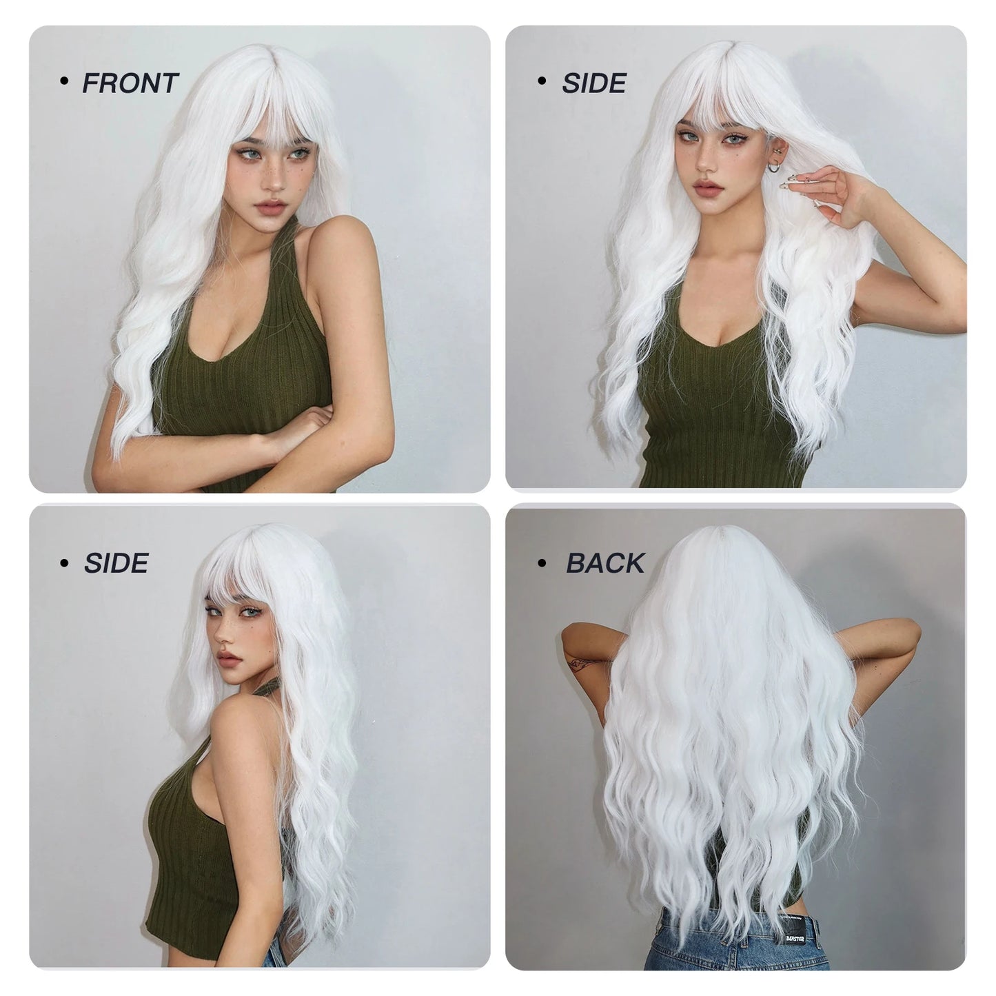 Long Curly White Platinum Synthetic Wigs with Bangs for Women Afro Cosplay Lolita Wavy Wig Natural Hair Heat Reisitant Daily Use